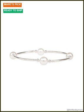 8mm White Pearl Blessing Bracelet, Stretch Bracelet, Sterling Silver